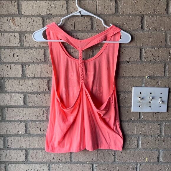 Electric Pink Breaded Racerback Tank Top Sz L Coral Pink Summer Loose Fit - Picture 3 of 8